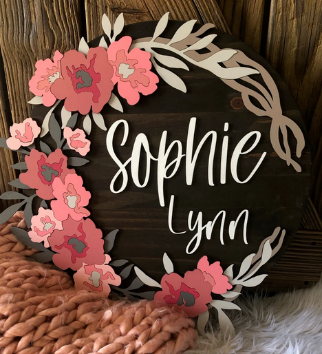 Wooden Wreath Nursery Name Sign | Wreath Nursery Wall Art | Custom store Name Crib Sign | Leaf Nursery Decor