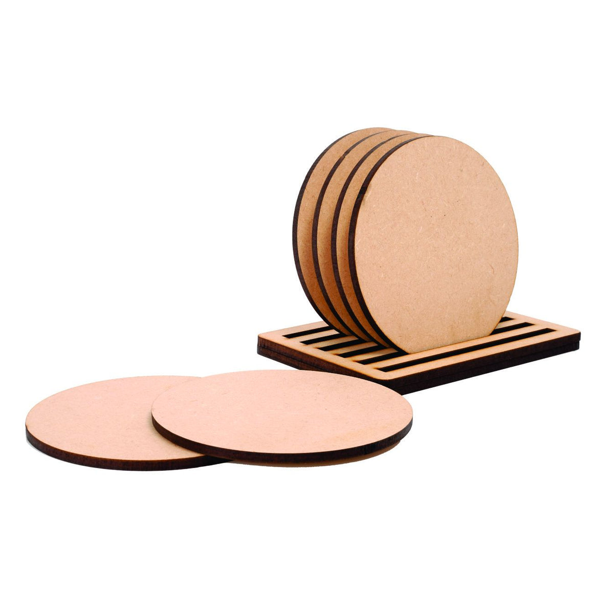 6 Pack Round Textured Print Wooden Coasters for Drinks and